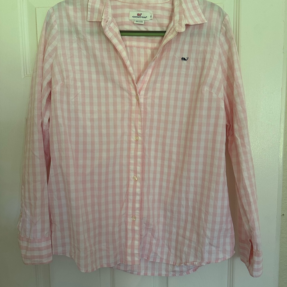 Pink and white gingham shirt